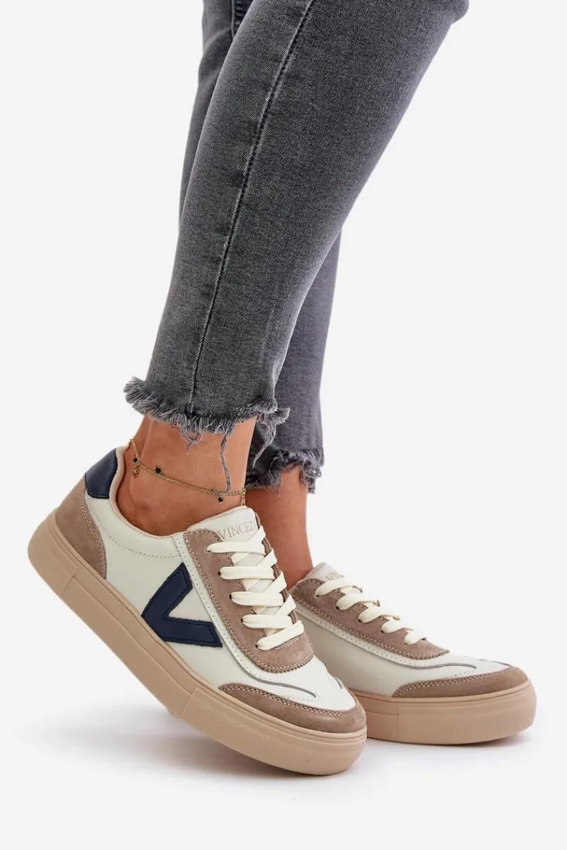 Discount Skórzane Sneakersy Damskie Vinceza 7923 Beżowe Damskie Sneakersy Damskie
