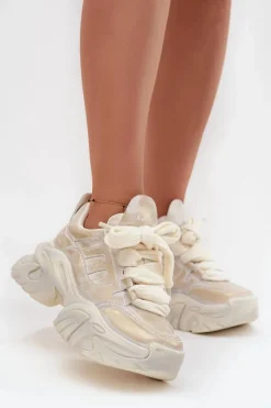 New Skórzane Sneakersy Damskie SS2N4009 Złote Damskie Sneakersy Damskie