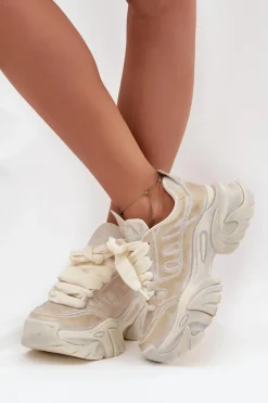 New Skórzane Sneakersy Damskie SS2N4009 Złote Damskie Sneakersy Damskie