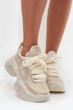 New Skórzane Sneakersy Damskie SS2N4009 Złote Damskie Sneakersy Damskie