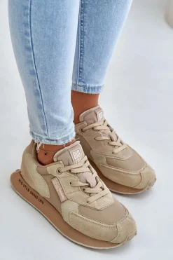 Sale Big Star Shoes Skórzane Sneakersy Damskie Big Star OO274564 Hi-Poly System Beżowe Beżowy