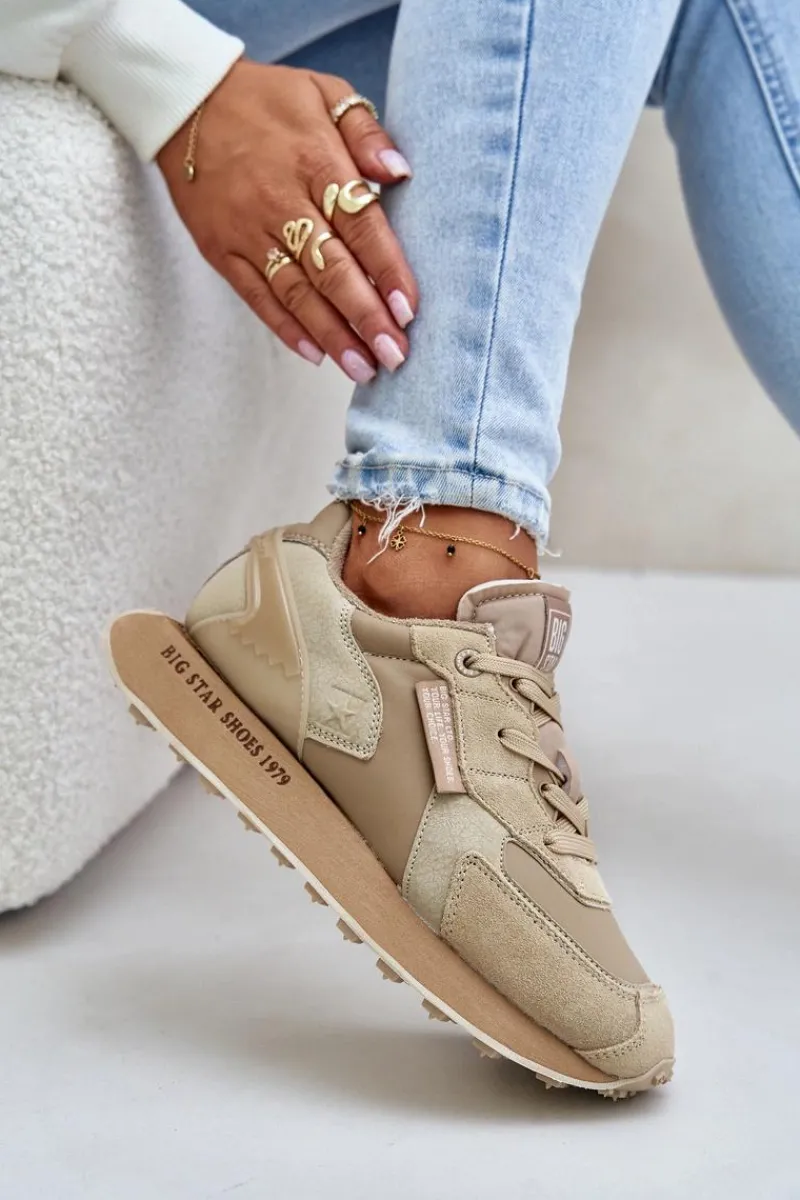Sale Big Star Shoes Skórzane Sneakersy Damskie Big Star OO274564 Hi-Poly System Beżowe Beżowy