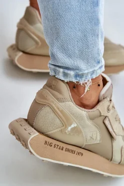Sale Big Star Shoes Skórzane Sneakersy Damskie Big Star OO274564 Hi-Poly System Beżowe Beżowy
