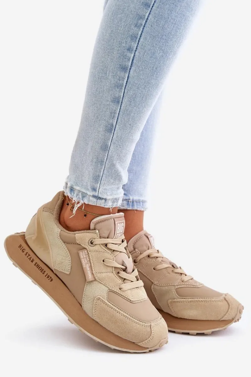 Sale Big Star Shoes Skórzane Sneakersy Damskie Big Star OO274564 Hi-Poly System Beżowe Beżowy