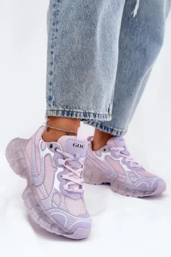 Sale GOE Skórzane Sneakersy Damskie RR2N4081 Fioletowe Fioletowy