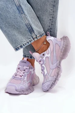 Sale GOE Skórzane Sneakersy Damskie RR2N4081 Fioletowe Fioletowy