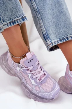 Sale GOE Skórzane Sneakersy Damskie RR2N4081 Fioletowe Fioletowy