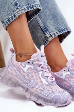 Sale GOE Skórzane Sneakersy Damskie RR2N4081 Fioletowe Fioletowy
