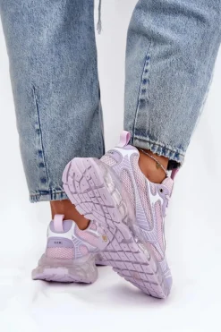 Sale GOE Skórzane Sneakersy Damskie RR2N4081 Fioletowe Fioletowy
