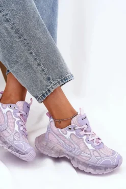 Sale GOE Skórzane Sneakersy Damskie RR2N4081 Fioletowe Fioletowy