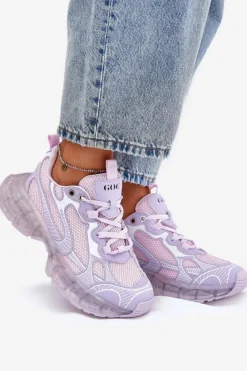 Sale GOE Skórzane Sneakersy Damskie RR2N4081 Fioletowe Fioletowy
