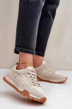 Online Skórzane Sneakersy Damskie Big Star OO274A315 Hi-Poly System Beżowe Damskie Buty Sportowe Big Star|Sneakersy Damskie