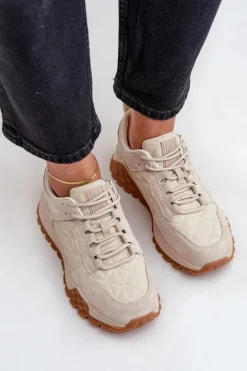 Online Skórzane Sneakersy Damskie Big Star OO274A315 Hi-Poly System Beżowe Damskie Buty Sportowe Big Star|Sneakersy Damskie