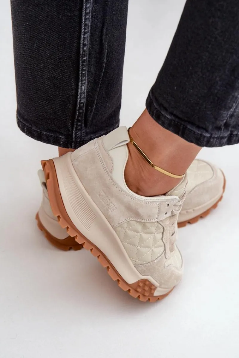 Online Skórzane Sneakersy Damskie Big Star OO274A315 Hi-Poly System Beżowe Damskie Buty Sportowe Big Star|Sneakersy Damskie