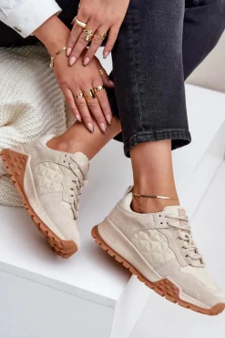 Online Skórzane Sneakersy Damskie Big Star OO274A315 Hi-Poly System Beżowe Damskie Buty Sportowe Big Star|Sneakersy Damskie