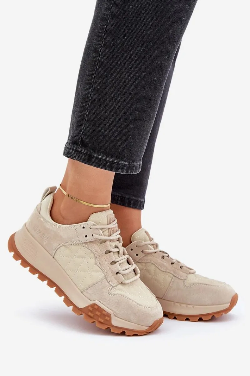 Online Skórzane Sneakersy Damskie Big Star OO274A315 Hi-Poly System Beżowe Damskie Buty Sportowe Big Star|Sneakersy Damskie