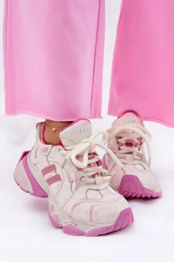Sneakersy Damskie>GOE Skórzane Sneakersy Damskie RR2N4038 Różowe Różowy