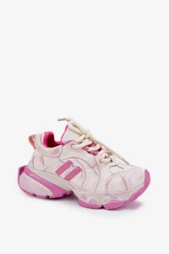 Sneakersy Damskie></noscript>GOE Skórzane Sneakersy Damskie RR2N4038 Różowe Różowy