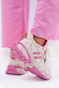 Sneakersy Damskie></noscript>GOE Skórzane Sneakersy Damskie RR2N4038 Różowe Różowy
