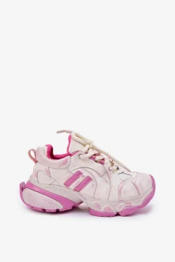 Sneakersy Damskie></noscript>GOE Skórzane Sneakersy Damskie RR2N4038 Różowe Różowy