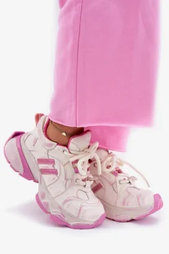 Sneakersy Damskie></noscript>GOE Skórzane Sneakersy Damskie RR2N4038 Różowe Różowy