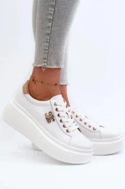 Sneakersy Damskie>Boto Skórzane Sneakersy Damskie Na Platformie Białe Pernalia