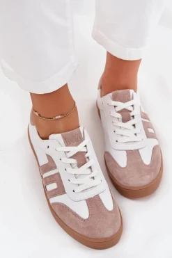 Sale Skórzane Sneakersy Damskie Vinceza 79557 Biało-Beżowe Damskie Sneakersy Damskie