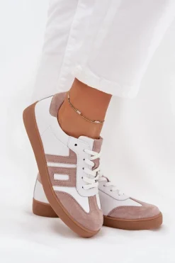 Sale Skórzane Sneakersy Damskie Vinceza 79557 Biało-Beżowe Damskie Sneakersy Damskie