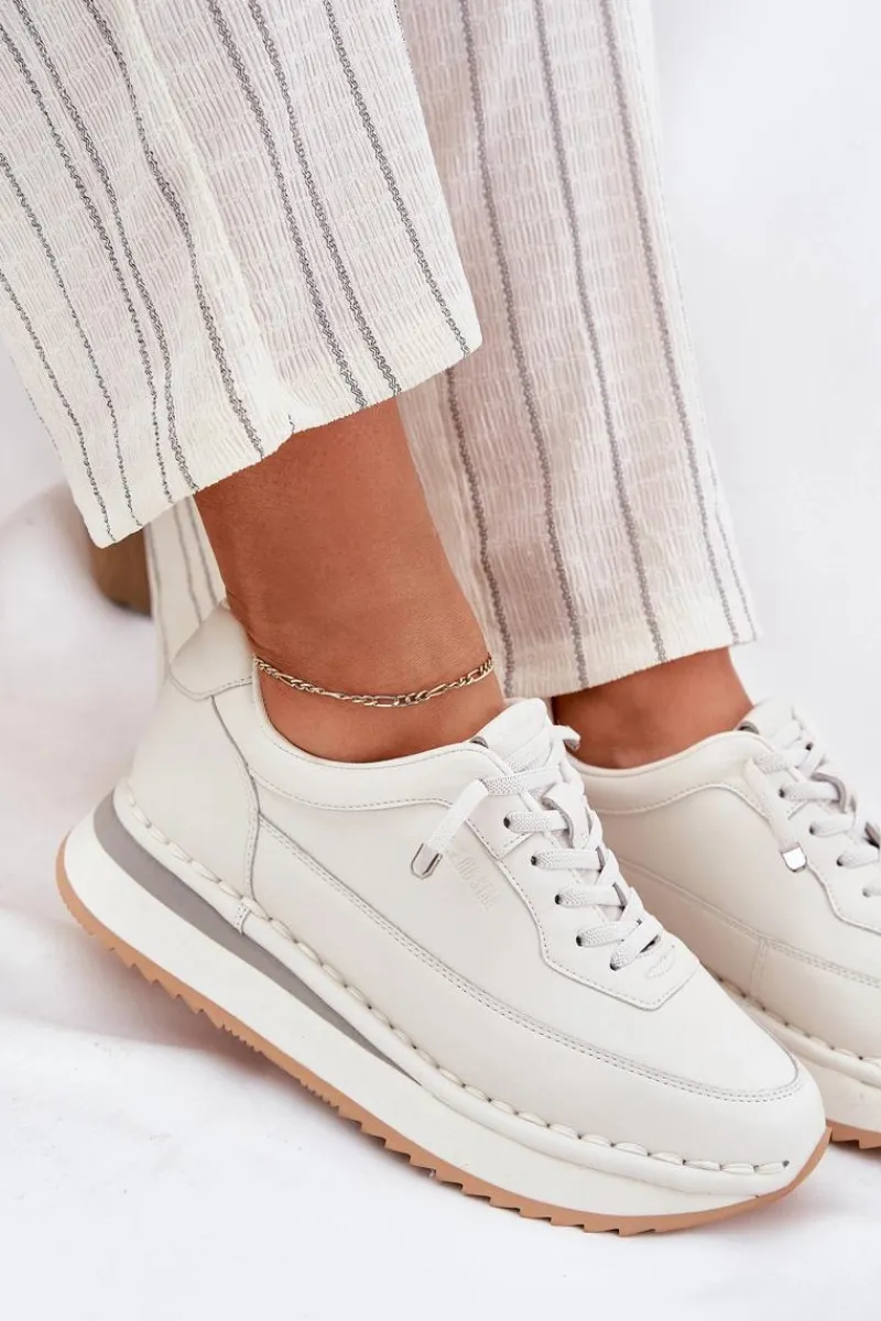 Buty Sportowe Na Platformie|Buty Sportowe Big Star>Big Star Shoes Skórzane Sneakersy Damskie Na Platformie Big Star RR274A333 Białe Biały