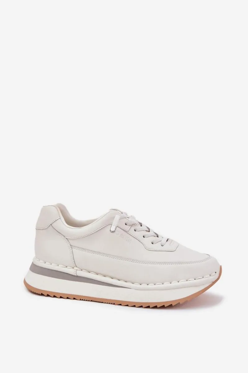 Buty Sportowe Na Platformie|Buty Sportowe Big Star>Big Star Shoes Skórzane Sneakersy Damskie Na Platformie Big Star RR274A333 Białe Biały