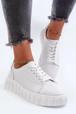 Buty Sportowe Na Platformie>Evento Skórzane Sneakersy Damskie Na Platformie Białe Eselmarie