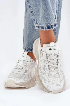 Sneakersy Damskie>GOE Skórzane Sneakersy Damskie RR2N4083 Beżowe Beżowy