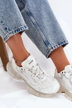 Sneakersy Damskie></noscript>GOE Skórzane Sneakersy Damskie RR2N4083 Beżowe Beżowy