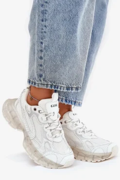 Sneakersy Damskie></noscript>GOE Skórzane Sneakersy Damskie RR2N4083 Beżowe Beżowy