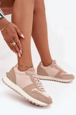 Hot Skórzane Sneakersy Damskie Big Star OO274521 HI-POLY SYSTEM Nude Damskie Buty Sportowe Big Star|Sneakersy Damskie