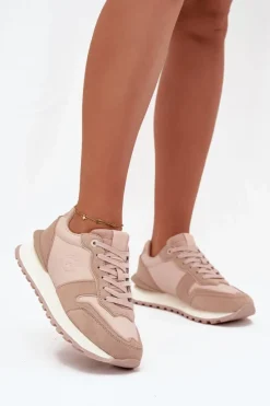 Hot Skórzane Sneakersy Damskie Big Star OO274521 HI-POLY SYSTEM Nude Damskie Buty Sportowe Big Star|Sneakersy Damskie