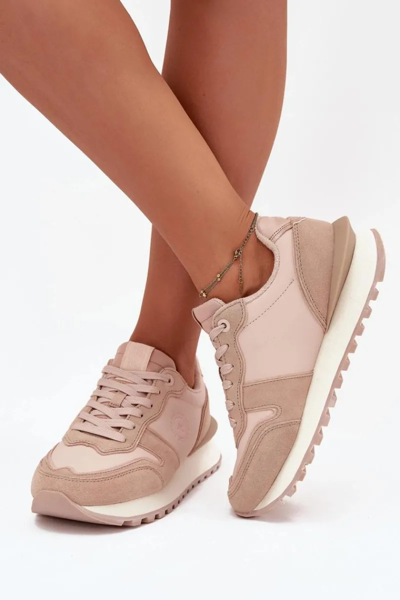 Hot Skórzane Sneakersy Damskie Big Star OO274521 HI-POLY SYSTEM Nude Damskie Buty Sportowe Big Star|Sneakersy Damskie