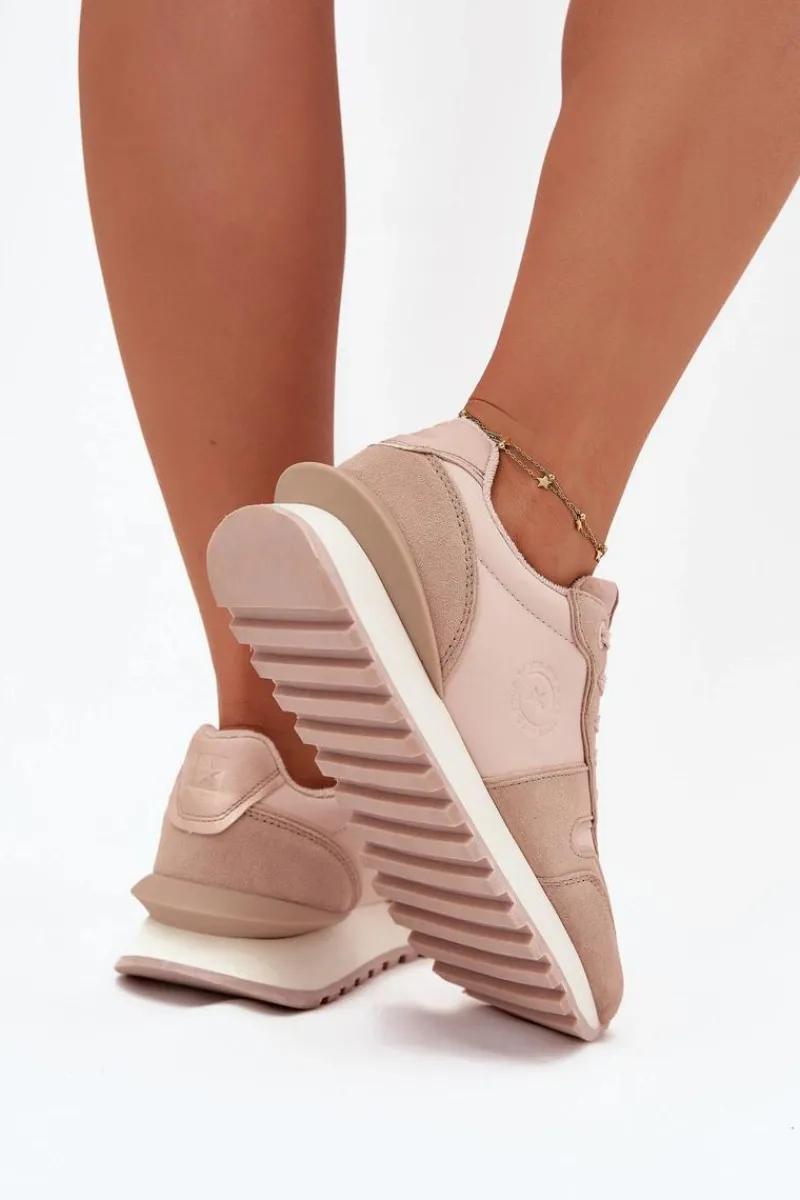 Hot Skórzane Sneakersy Damskie Big Star OO274521 HI-POLY SYSTEM Nude Damskie Buty Sportowe Big Star|Sneakersy Damskie