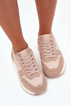 Hot Skórzane Sneakersy Damskie Big Star OO274521 HI-POLY SYSTEM Nude Damskie Buty Sportowe Big Star|Sneakersy Damskie