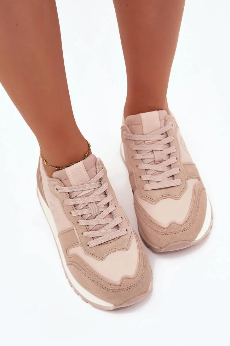 Hot Skórzane Sneakersy Damskie Big Star OO274521 HI-POLY SYSTEM Nude Damskie Buty Sportowe Big Star|Sneakersy Damskie