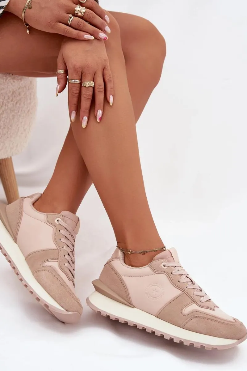 Hot Skórzane Sneakersy Damskie Big Star OO274521 HI-POLY SYSTEM Nude Damskie Buty Sportowe Big Star|Sneakersy Damskie