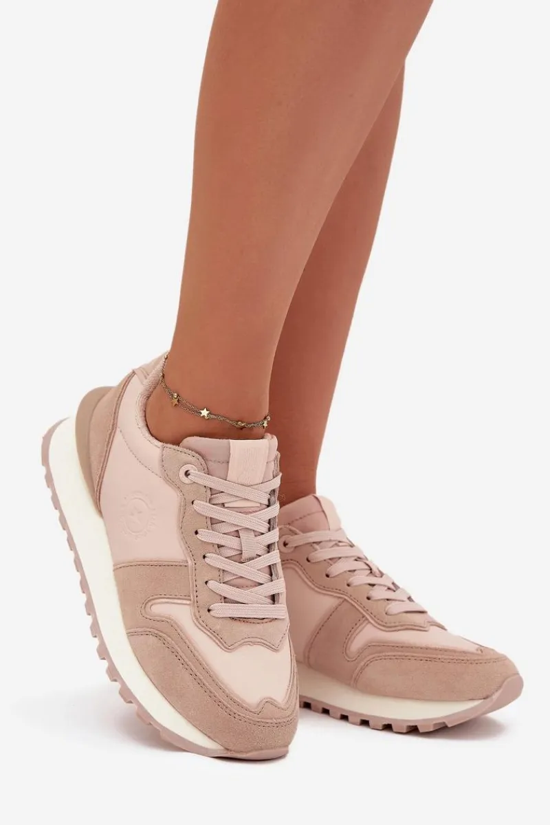 Hot Skórzane Sneakersy Damskie Big Star OO274521 HI-POLY SYSTEM Nude Damskie Buty Sportowe Big Star|Sneakersy Damskie