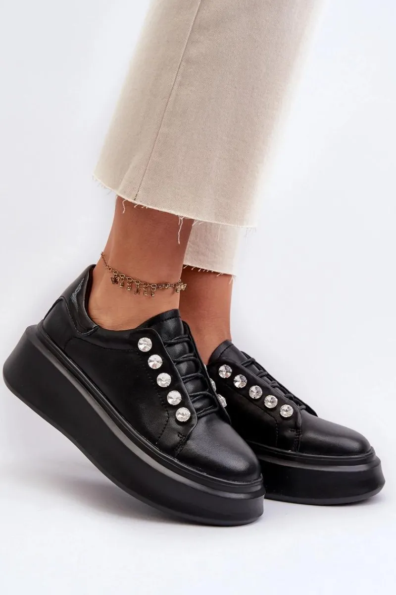 Best Damskie buty S.Barski Skórzane Sneakersy Damskie Na Masywnej Platformie Czarne S.Barski LR628