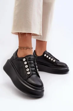 Best Damskie buty S.Barski Skórzane Sneakersy Damskie Na Masywnej Platformie Czarne S.Barski LR628