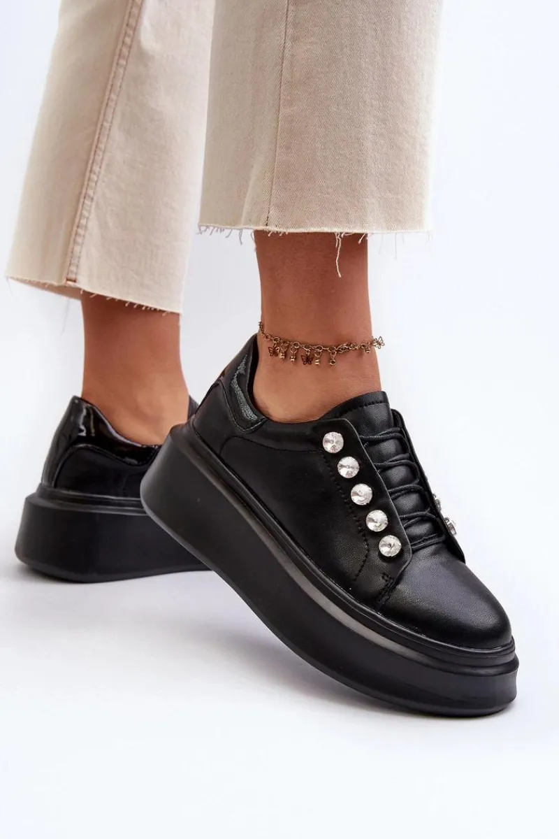 Best Damskie buty S.Barski Skórzane Sneakersy Damskie Na Masywnej Platformie Czarne S.Barski LR628