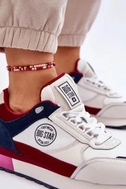 Best Big Star Shoes Skórzane Sneakersy Memory Foam System Big Star LL274369 Biało-Czerwone
