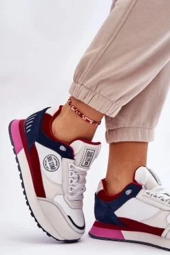 Best Big Star Shoes Skórzane Sneakersy Memory Foam System Big Star LL274369 Biało-Czerwone