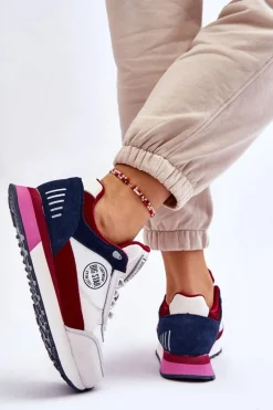 Best Big Star Shoes Skórzane Sneakersy Memory Foam System Big Star LL274369 Biało-Czerwone