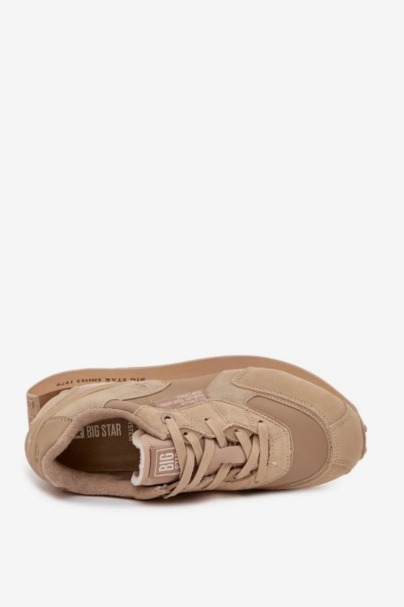 Best Skórzane Sneakersy Męskie Big Star OO174298 Hi-Poly System Beżowe Męskie Obuwie Sportowe Męskie