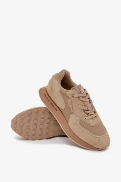 Best Skórzane Sneakersy Męskie Big Star OO174298 Hi-Poly System Beżowe Męskie Obuwie Sportowe Męskie